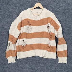 Pol Womens Size Medium Sweater Tan Brown Distressed Grunge Chunky Knit Pullover